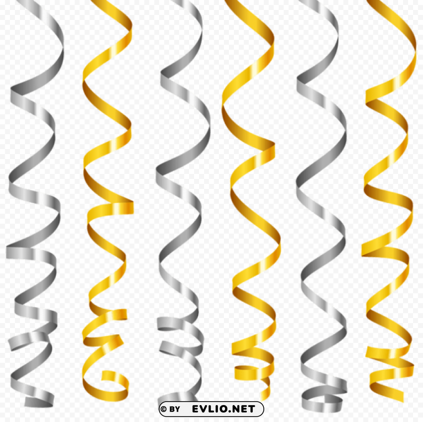 silver and gold curly ribbons Alpha channel transparent PNG