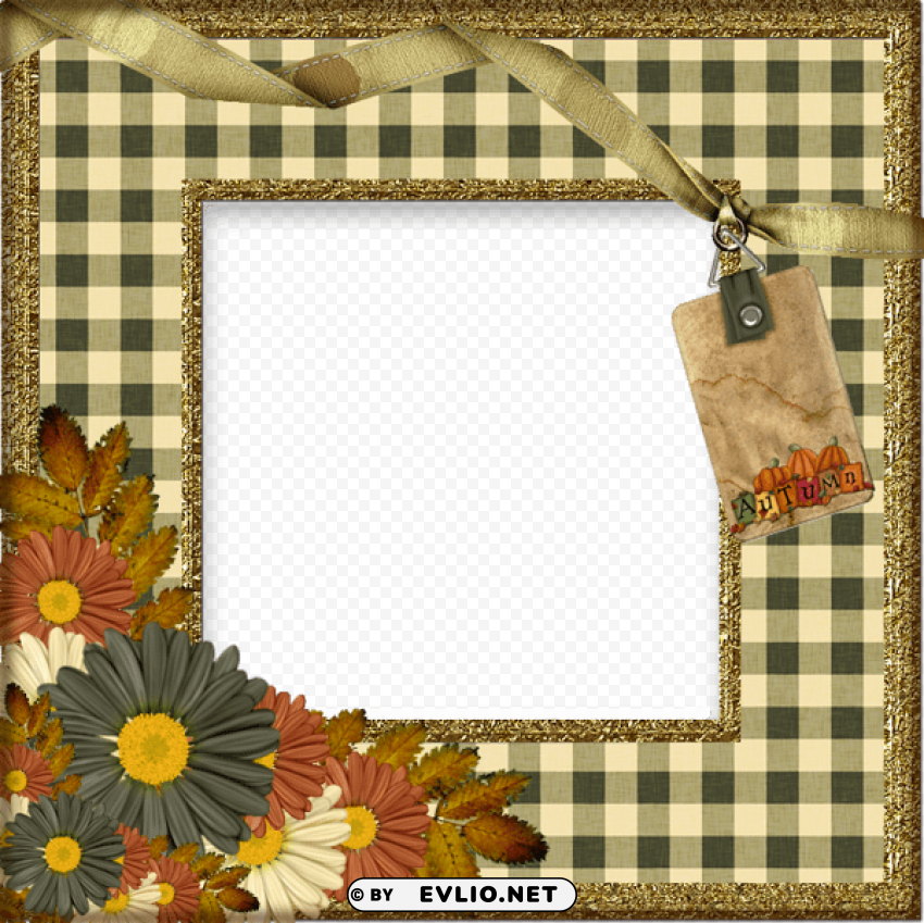 transparent autumn with flowers photo frame PNG for web design