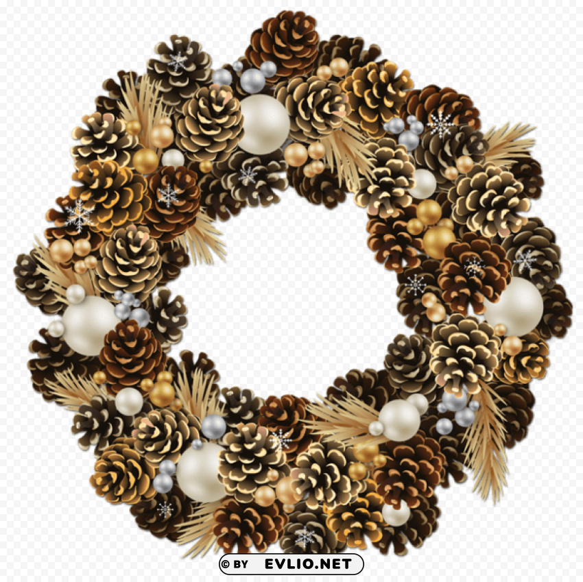transparent christmas pinecone wreath with pearls PNG with Transparency and Isolation