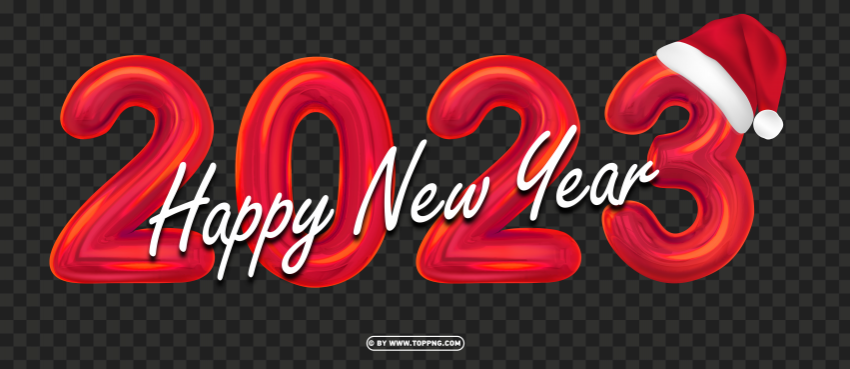 2023 happy new year red numbers with santa hat ClearCut Background PNG Isolated Element