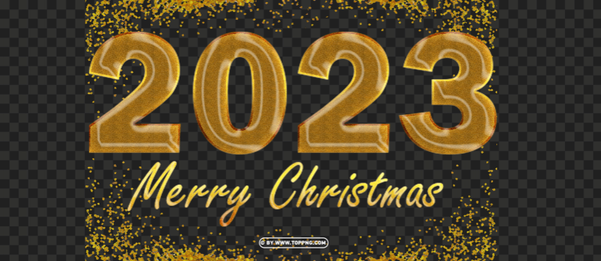 2023 merry christmas gold glitter design Transparent Background PNG Isolated Art
