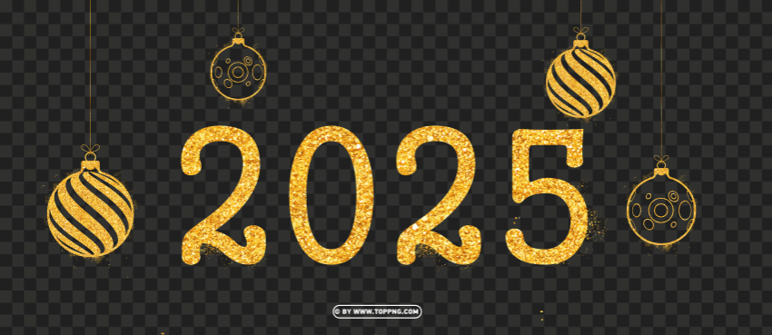 gold glitter 2025 with hanging christmas balls design Transparent Background PNG Object Isolation