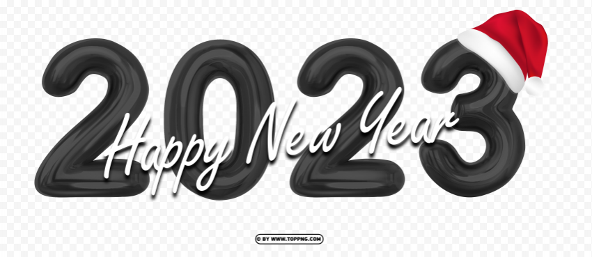 numbers 2023 happy new year 3d black with santa hat ClearCut Background PNG Isolation