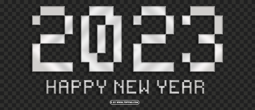 silver 2023 happy new year pixel design Transparent Background PNG Isolated Element - Image ID 97562609