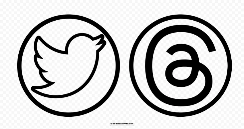 twitter and Threads Outline circle logo black Clear background PNG clip arts
