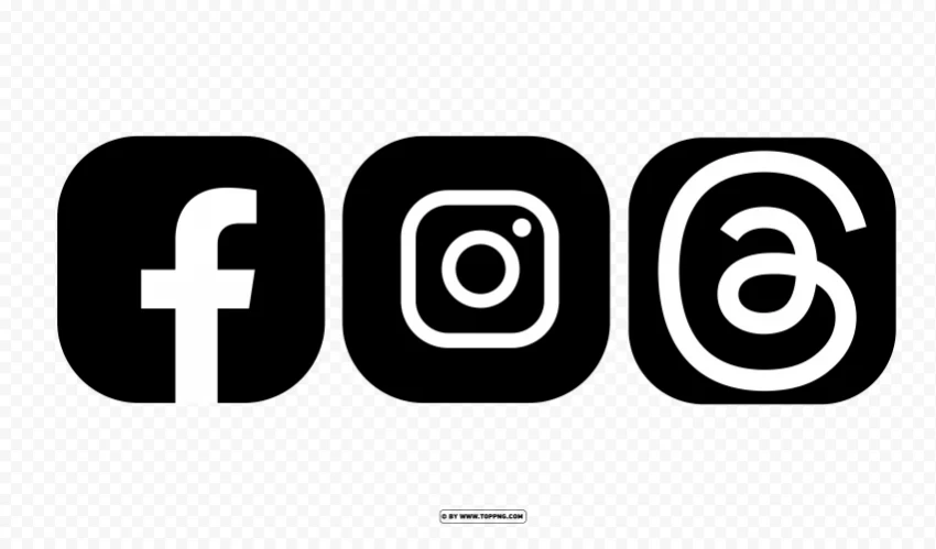 HD Facebook Instagram Threads Black Outline Square Logos Icons Clean Background Isolated PNG Character