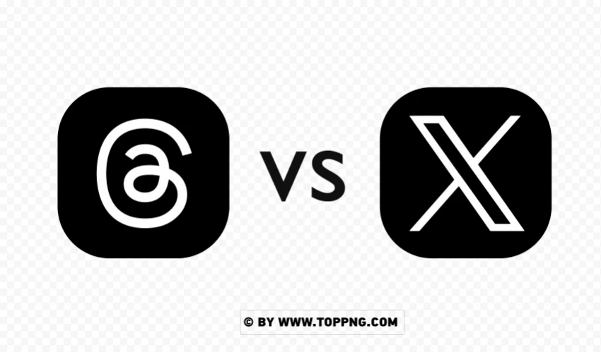Threads VS Twitter X Black logo Isolated Item on HighResolution Transparent PNG