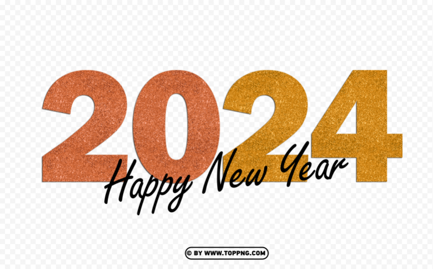 2024 Happy New Year Beautiful Glitter Effect Isolated Icon on Transparent Background PNG
