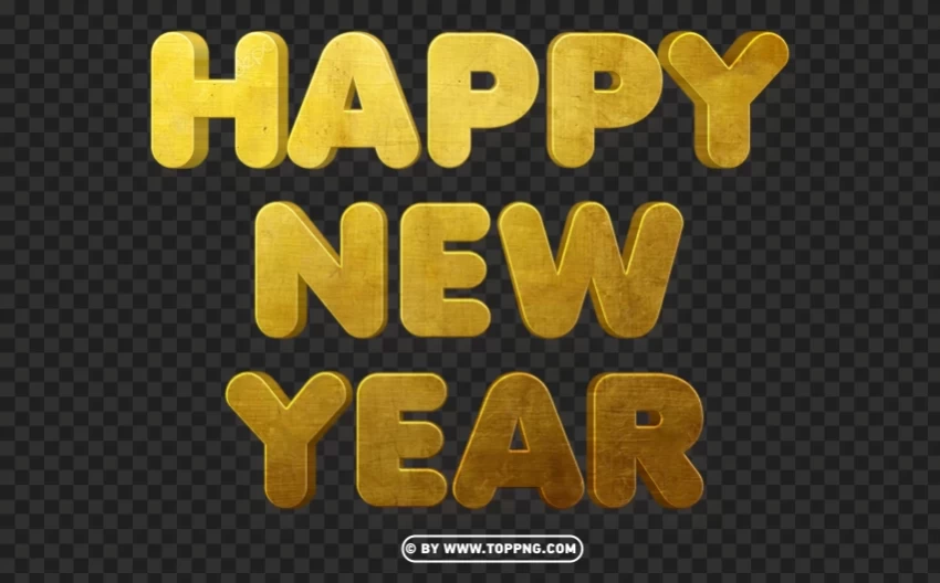 gold 3d happy new year text words hd HighQuality Transparent PNG Isolated Object