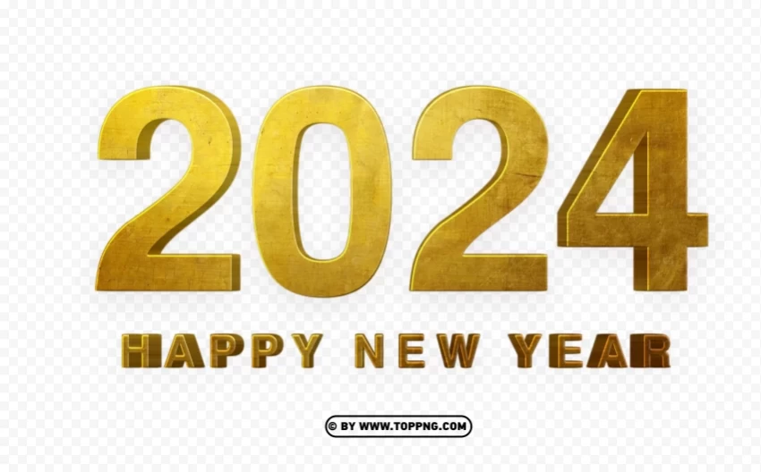 happy new year 2024 golden 3d numbers design hd HighQuality Transparent PNG Isolated Graphic Element