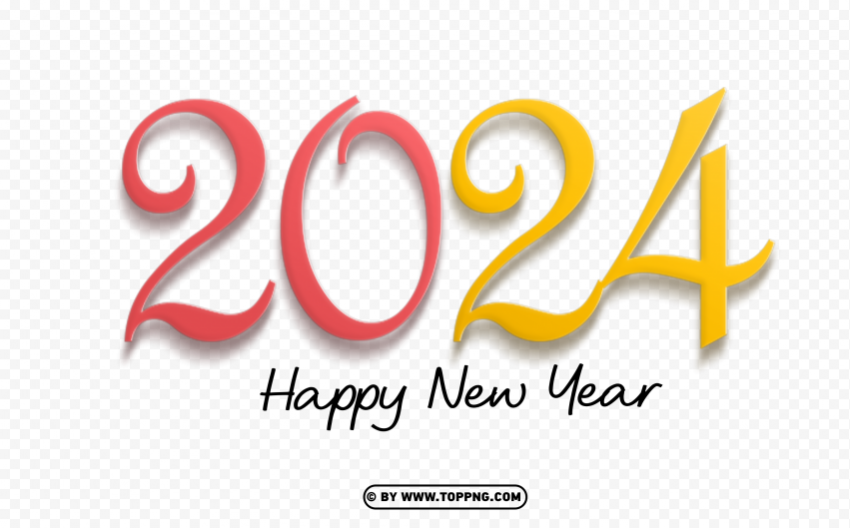 Happy New Year 2024 Typography Isolated Icon on Transparent PNG - Image ID c25509e4