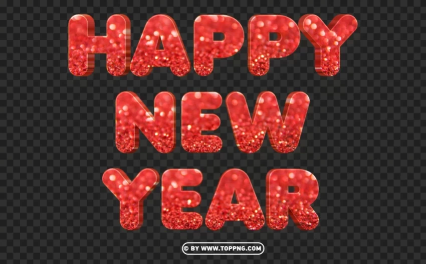 red glitter 3d happy new year text words HighQuality Transparent PNG Isolation