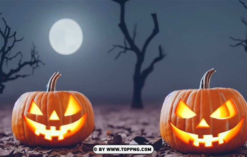 Creepy Duo HD Wallpaper of Two Halloween Pumpkins PNG files with transparent canvas collection