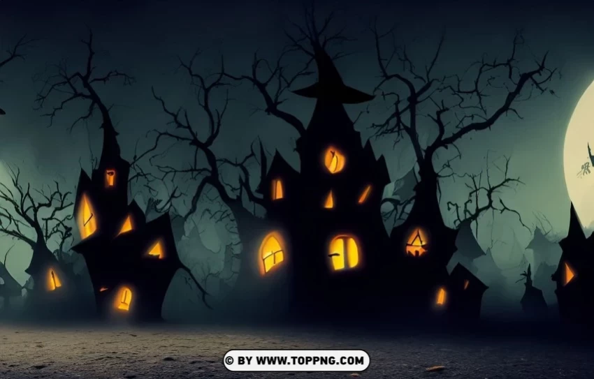 Enigmatic Halloween Night Scenery Vector Background Isolated Object with Transparency in PNG