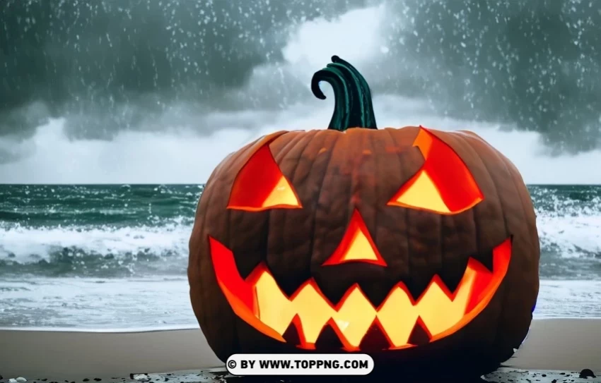 Halloween Downpour Beachside Jack-o-lantern Wallpapers And Backgrounds Isolated Subject in Clear Transparent PNG