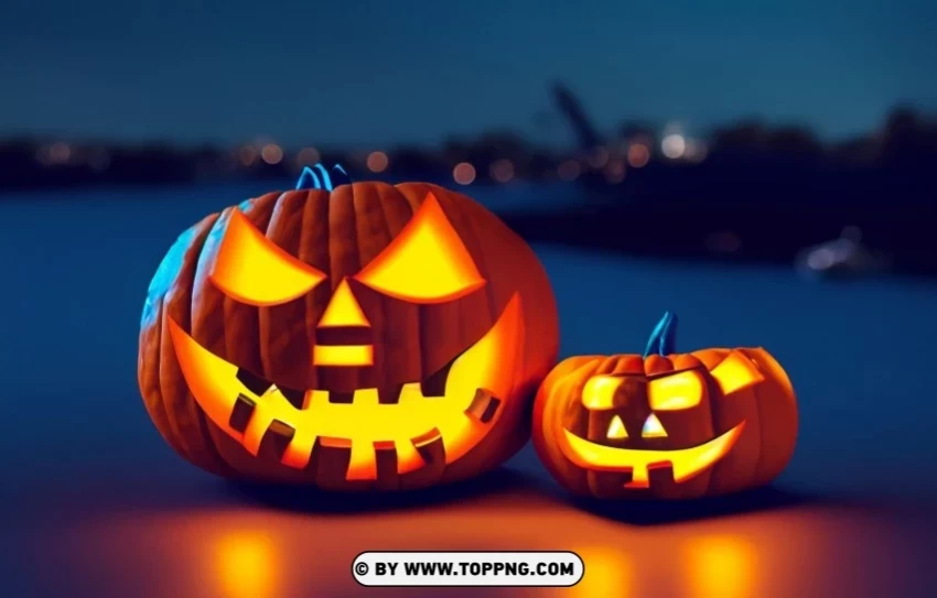 Halloween Pumpkin Duo Nighttime Jack-o-lanterns PNG for free purposes - Image ID 8c51947e
