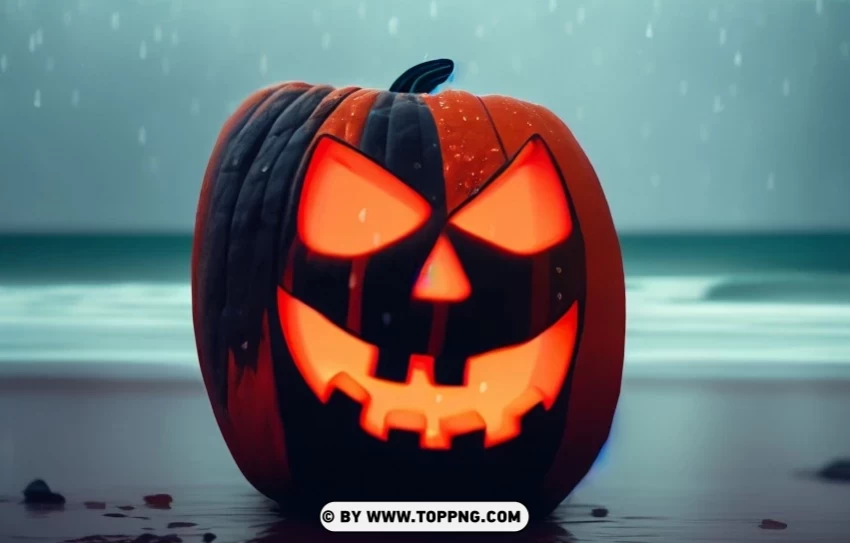 Rainy Halloween by the Sea Pumpkin on the Beach Photo PNG file with alpha - Image ID 31a95d5d