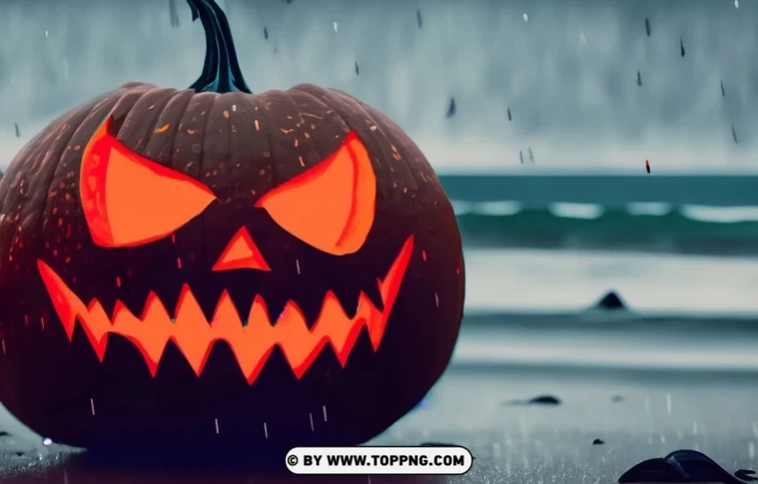 Rainy Night with Jack-o-lantern Halloween at the Beach PNG file with no watermark