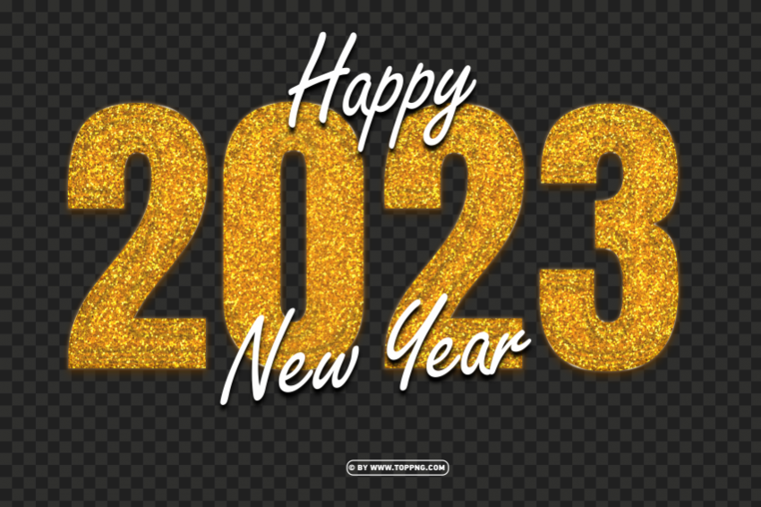2023 happy new year golden glitter Clear background PNG clip arts