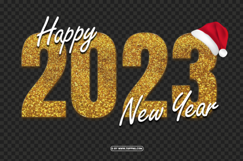 2023 happy new year golden glitter with santa hat Clear PNG pictures free