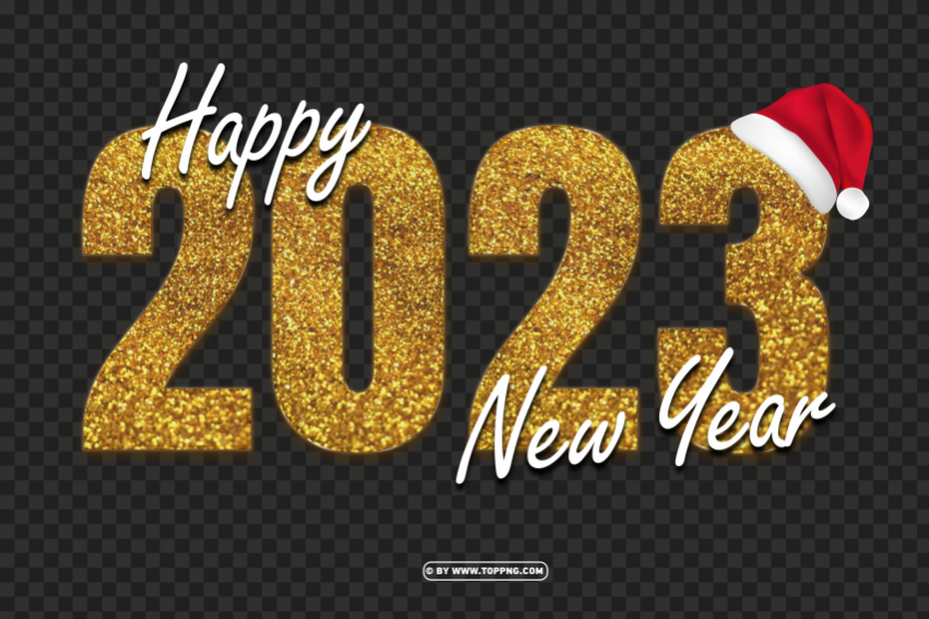 2023 happy new year golden glitter with santa hat Clear PNG pictures free - Image ID 52d70e87