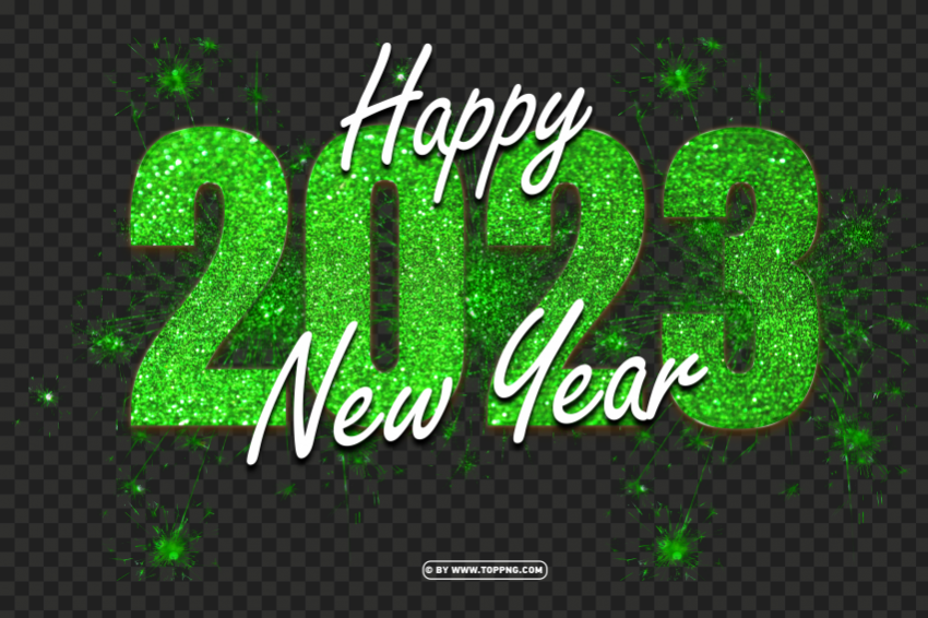 2023 happy new year green glitter with sparkler Clear Background PNG Isolated Illustration