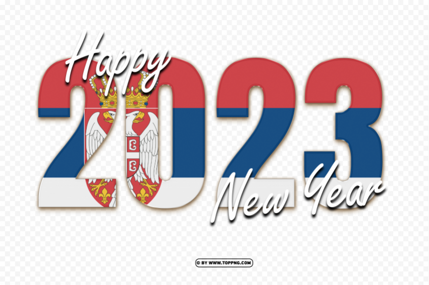 2023 happy new year pattern with serbia flag Clean Background Isolated PNG Object