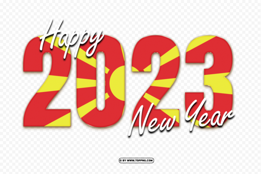 2023 happy new year with north macedonia flag Clean Background Isolated PNG Graphic Detail