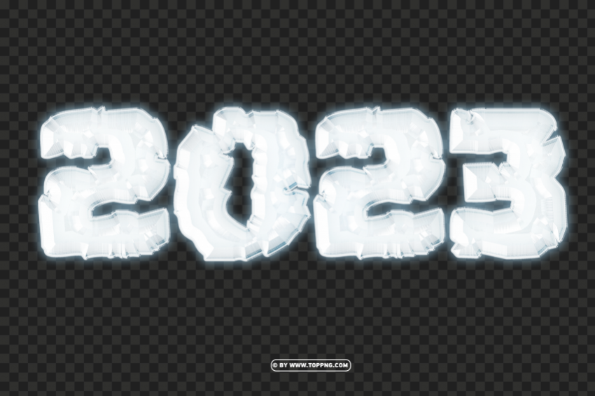 HD 2023 Ice Text Effect 3D Design PNG Isolated Object on Clear Background