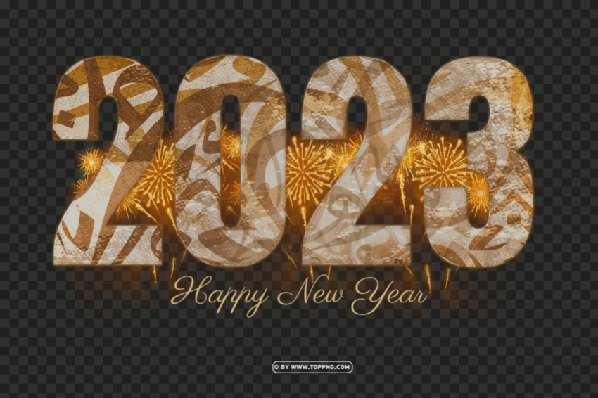 2023 New Year With Arabic Calligraphy Fireworks Background Free Download PNG With Alpha Channel Extensive Images