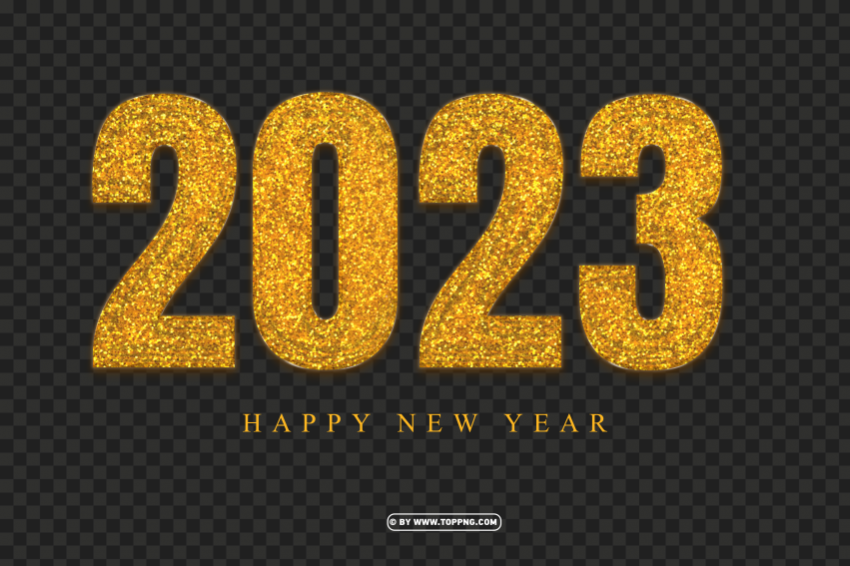 2023 happy new year golden glitter Clear Background PNG Isolation