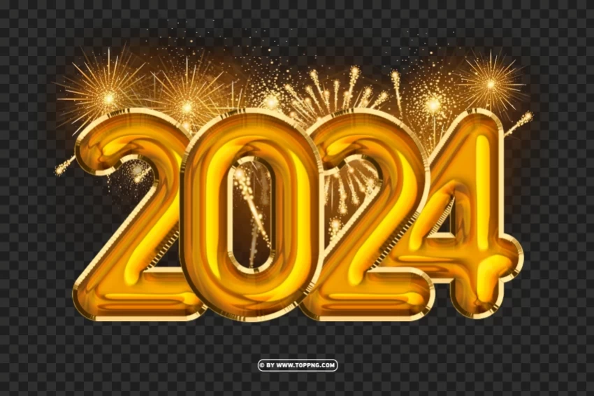 2024 balloon design with gold firework transparent Images in PNG format with transparency