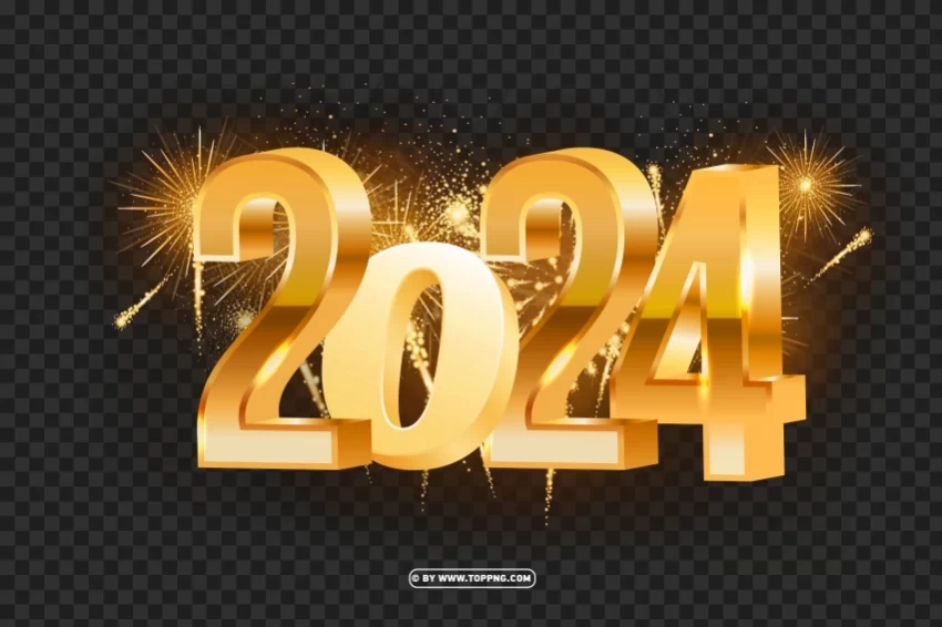 2024 graphic design elevated with firework gold transparent Isolated Artwork in HighResolution PNG