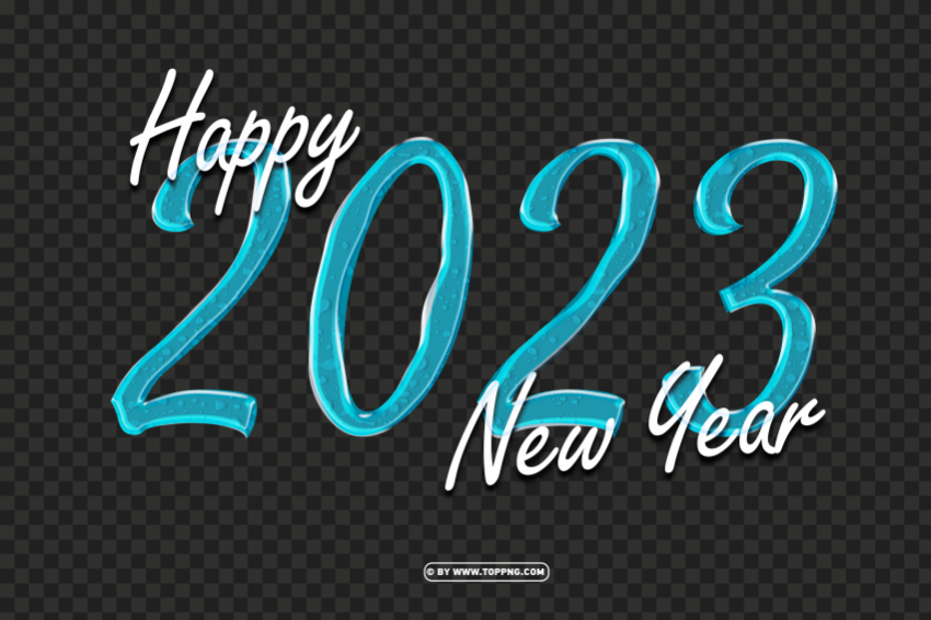 3D Happy New Year 2023 With Water Text Effect Clear Background Isolated PNG Icon