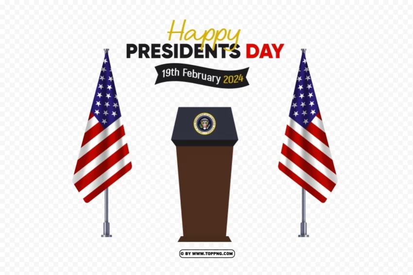 american president podium with flags presidents day 2024 Isolated Character in Clear Background PNG