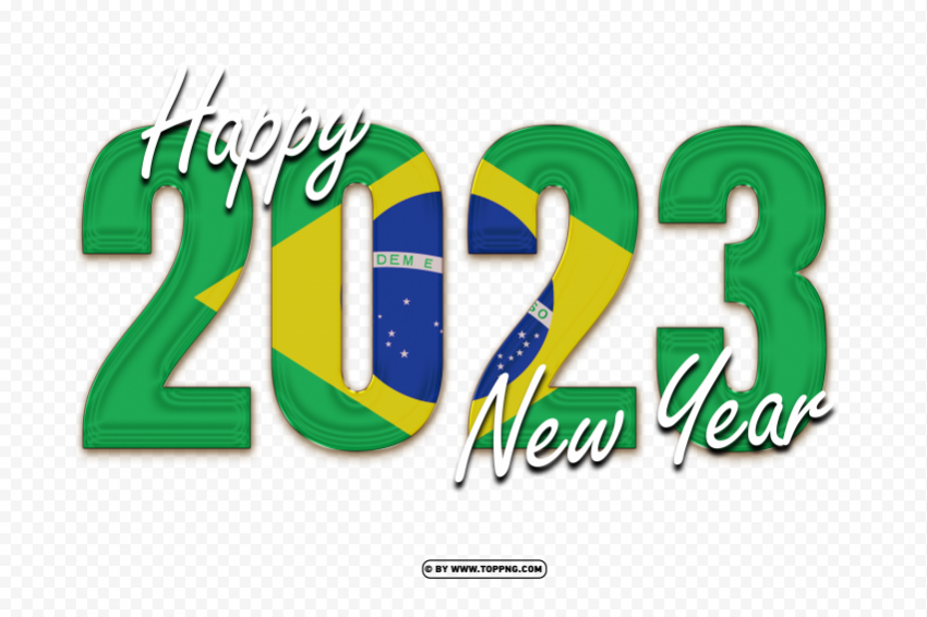 brazil flag with happy 2023 new year text Transparent PNG images free download