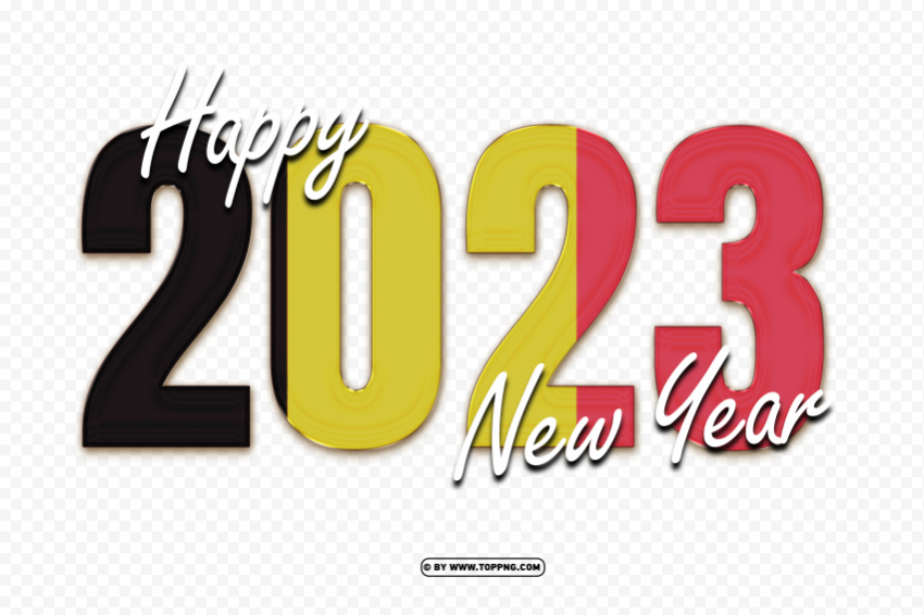 Flag Of Belgium With 2023 Text Happy New Year Transparent PNG Isolated Element With Clarity