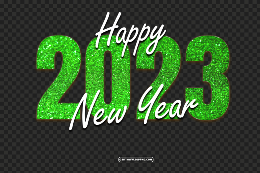 free 2023 happy new year green glitter Clear Background PNG Isolated Graphic Design
