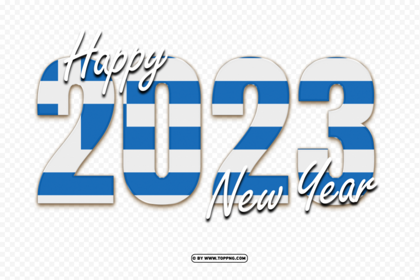 free 2023 happy new year with greece flag design Clean Background Isolated PNG Illustration
