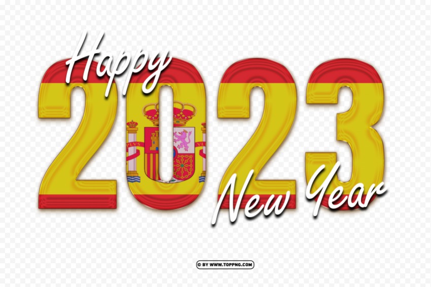 free hd happy new year 2023 with spain flag Transparent PNG Isolated Graphic Design