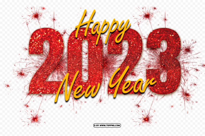 free red 2023 happy new year glitter with sparkler Clear Background PNG Isolated Subject - Image ID ac1a4f52
