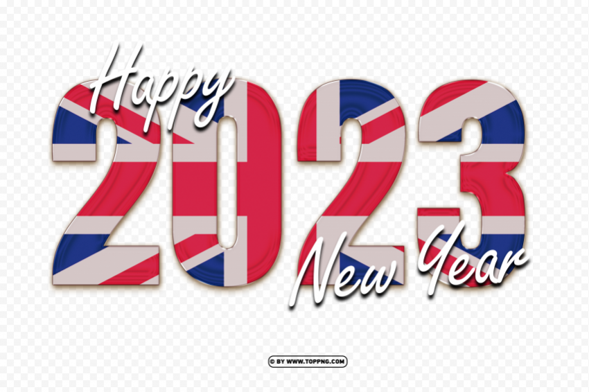 Free Uk Flag With Happy New Year 2023 Transparent PNG Images For Printing