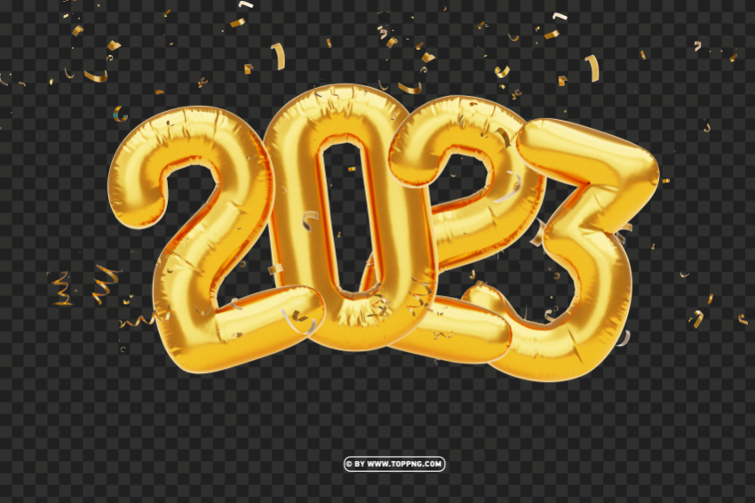 gold 2023 ballon with confetti background PNG transparent images for printing