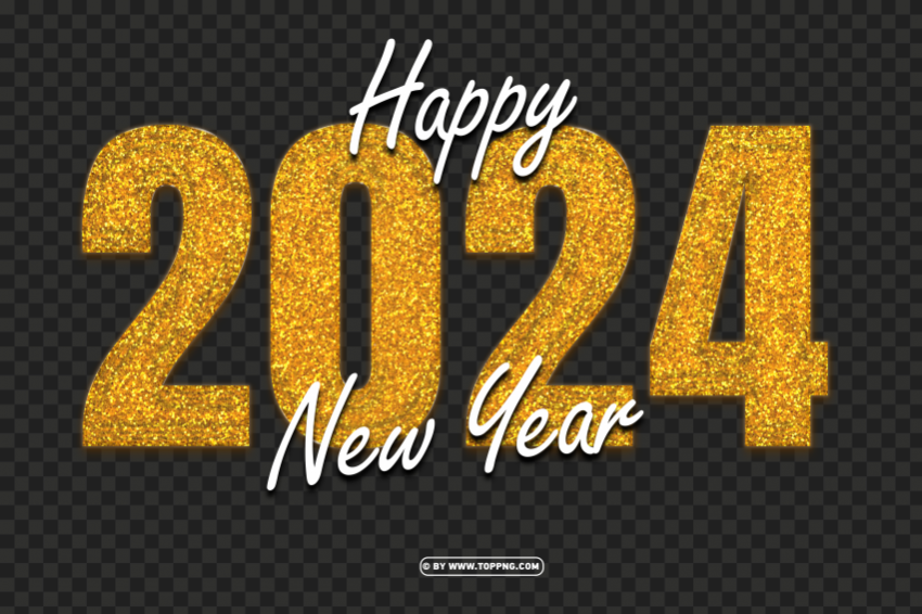 Gold 2024 Happy New Year Glitter Design Clear Background PNG Elements