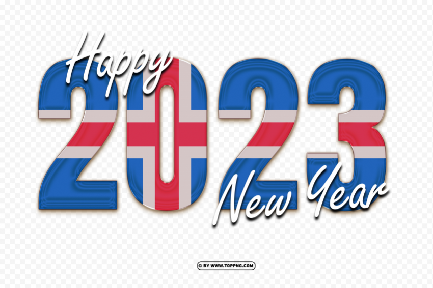 happy 2023 new year with iceland flag design Transparent PNG Isolated Graphic Detail