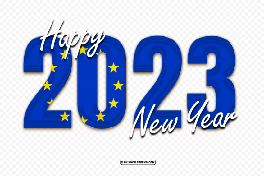 happy new year 2023 png with european union flag Alpha PNGs