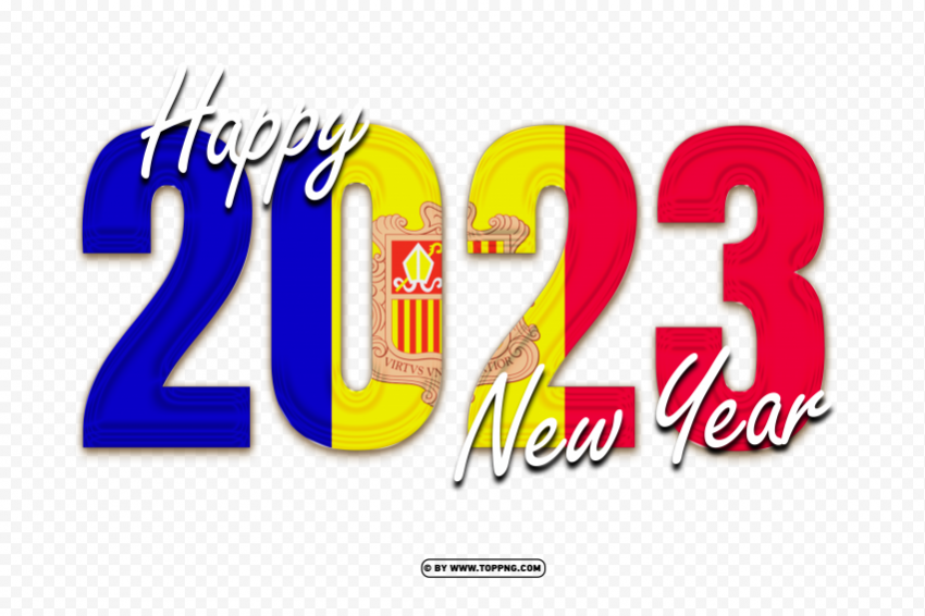 happy new year 2023 with andorra flag free Clean Background Isolated PNG Design