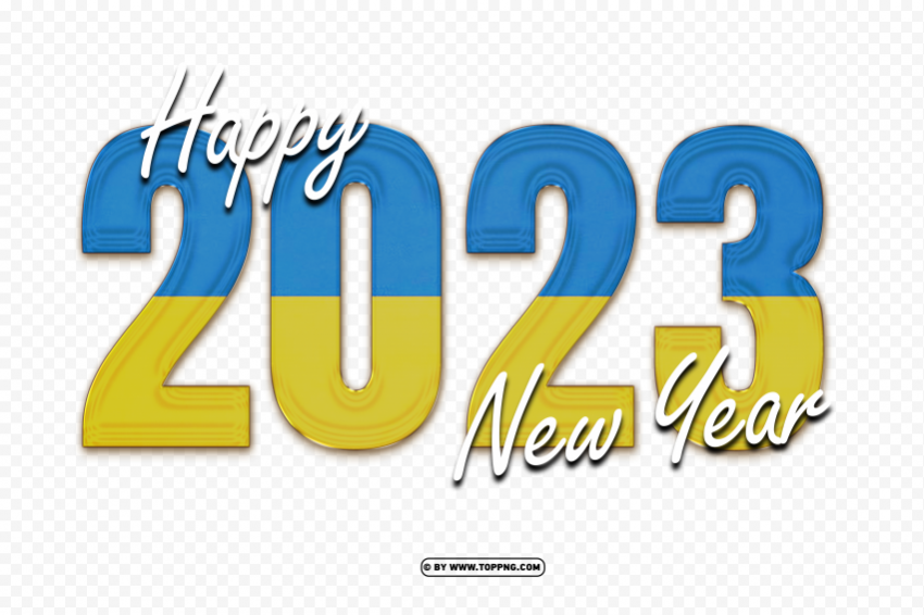 Happy New Year 2023 With Ukraine Flag Design Transparent PNG Images Pack