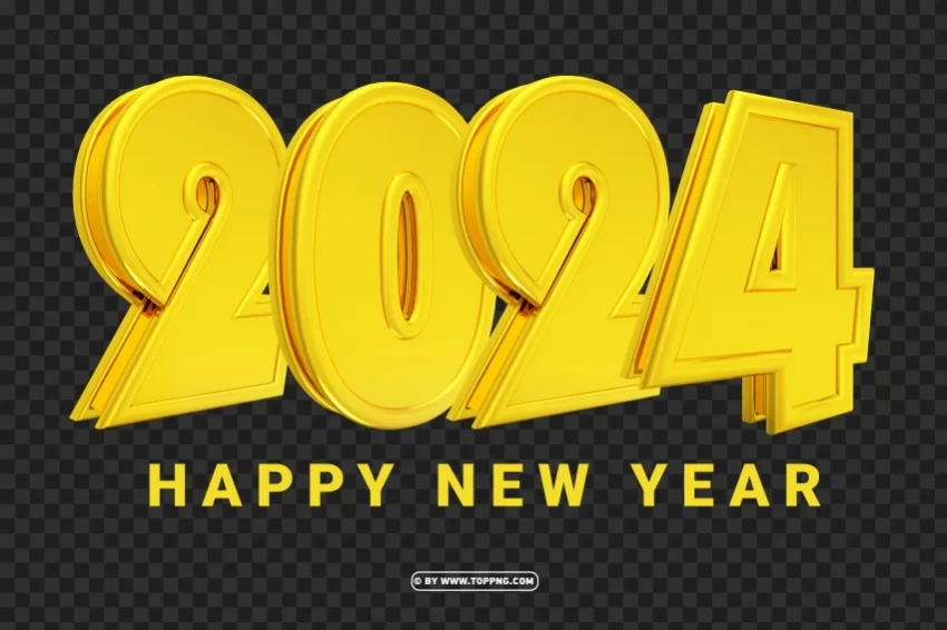 happy new year 2024 number 3d golden cutout clipart images HighQuality PNG Isolated on Transparent Background