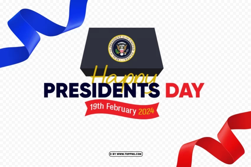 happy presidents day 2024 with ribbons clipart Isolated Character in Transparent Background PNG